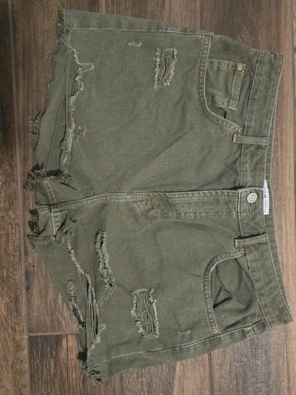 Primark Size 12 Distressed Army Green Denim Jean Shorts